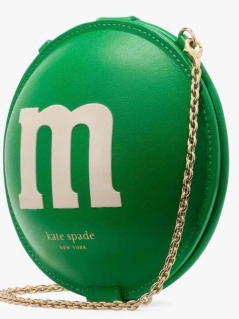kate spade x M&M's GREEN Candy Micro Chain Coin Purse Leather 3D Crossbody